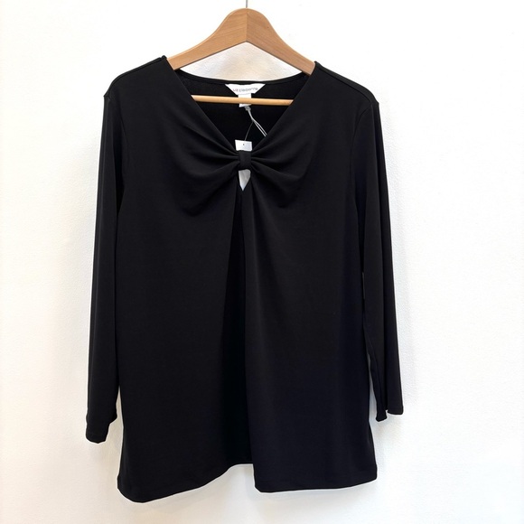 Liz Claiborne Keyhole Neck 3/4 Sleeve Stretch Jersey Blouse Black Large NEW - Picture 4 of 10